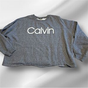 Calvin Klein Logo Cropped Sweatshirt Pullover Womens Size Large Gray